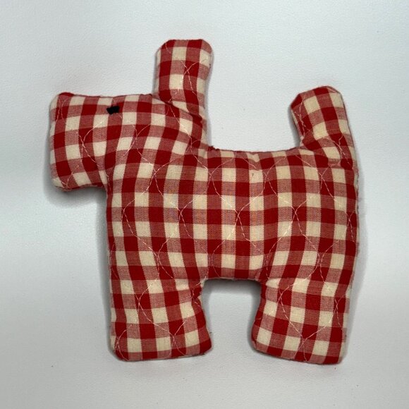 Red Gingham Plush Toy Scottie Dog Plaid Cloth Vintage Handcrafted - Picture 3 of 7